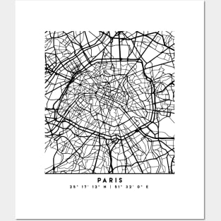 PARIS FRANCE BLACK CITY STREET MAP ART Posters and Art